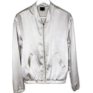 free press Women's Rose Gold Lightweight Textured Satin Bomber Jacket, Size XS